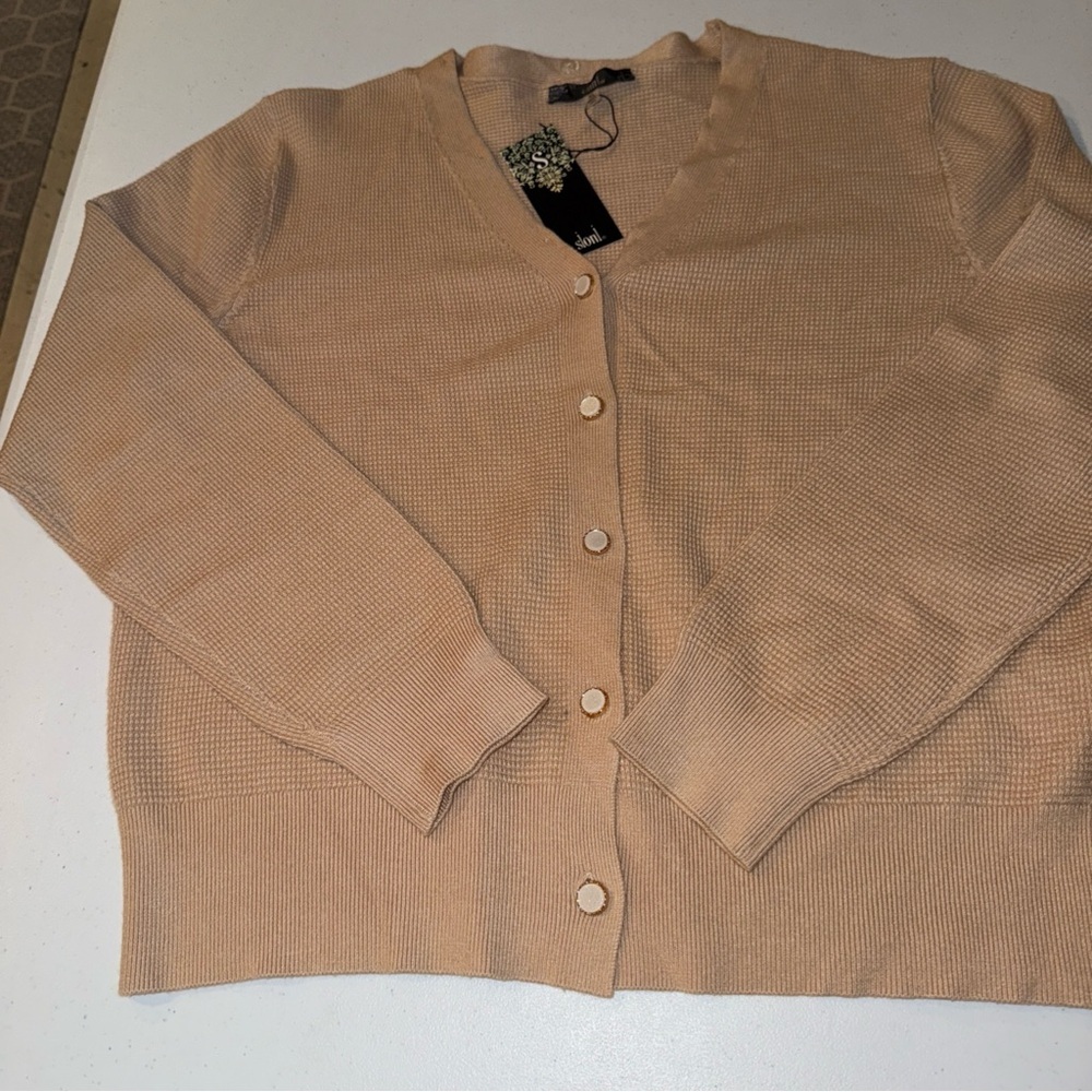 Sioni Women Cardigan Sweater Women Sz XL Beige Pearl Buttons New NWT